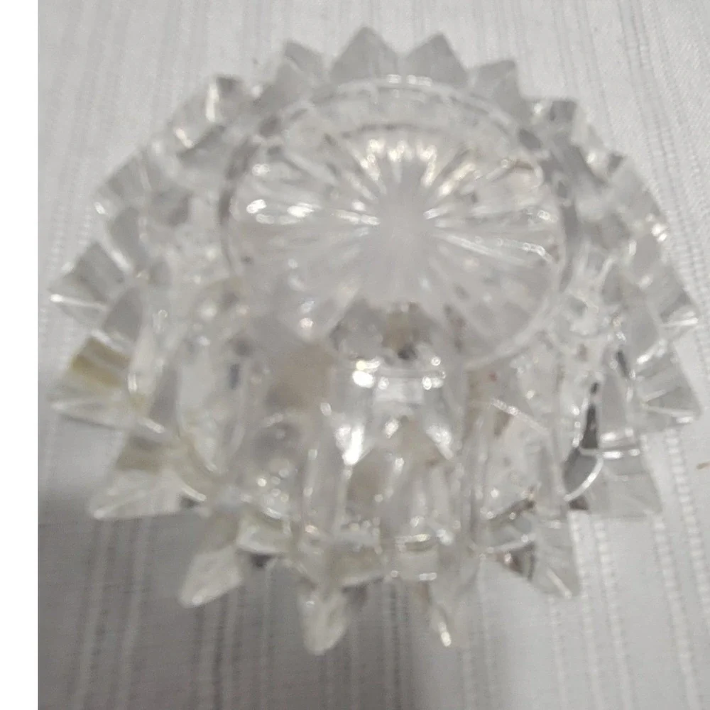 Vintage Cut Glass Candle Holders 2 Sets Faceted Geometric & Sunburst Votive 4pc